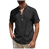 Gubsssl Henley Shirts for Men Collarless Linen Shirts Muscle T-shirt Golf Short Sleeves Clothes Fashion Tops Comfortable Tshirt Tennis Activewear Sports Workwear Streetwear Business Clothing Black 5XL #2