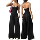 Hanaoops Mono para Mujer Verano Informal sin Mangas Jumpsuit de Cintura Alta Elegante Pantalones de Pierna Ancha Enterizo Playsuit Espalda Descubierta Moda Monos de Una Pieza Casual Peto Romper