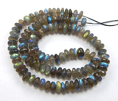 Perles Labradorite 8-9mm en rondelle facettée bleu pour création bijoux