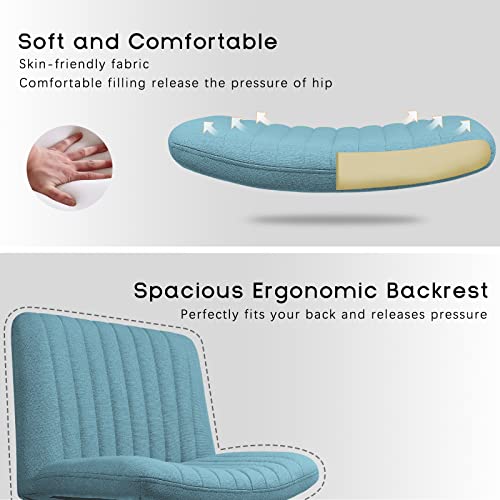 Pukami Armless Office Desk Chair No Wheels For Girl Women,Fabric Padded Modern Swivel Vanity Chair,Height Adjustable Wide Seat Computer Task Chair For Home Office,Mid Back Accent Chair (Light Blue) #TOP4