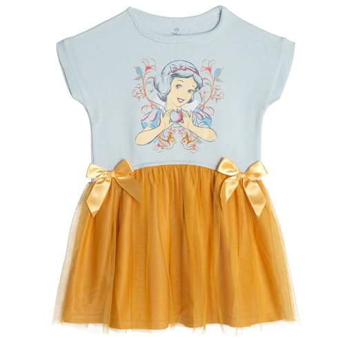 Disney Princess Snow White Big Girls French Terry Tutu Pleated Drop Shoulder Tulle Dress Blue/Yellow 10-12