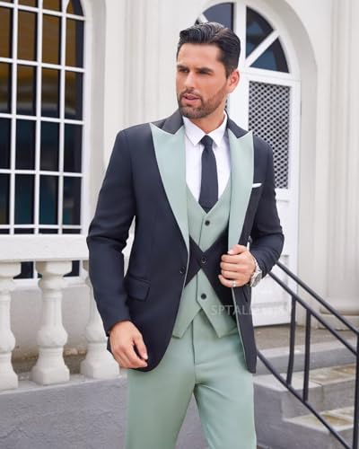 Men's Tuxedo 3 Piece Slim Fit Suits Blazer Jacket Layered Waistcoat and Pants Suit Set for Dinner Prom Wedding2