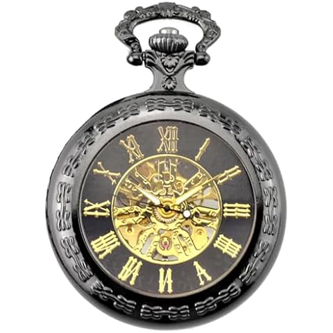 Ddjbdb Hand Wind Mechanical Mens Pocket Watch Transparent Roman Numerals Pocket Watches with Gift Box for Him Husband Son Dad Father (Black) Cover