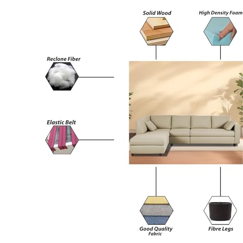 Image of Florian LHS 6 Seater L Shape Sofa Set for Living Room (Cream Fabric) Premium Fabric Sofa