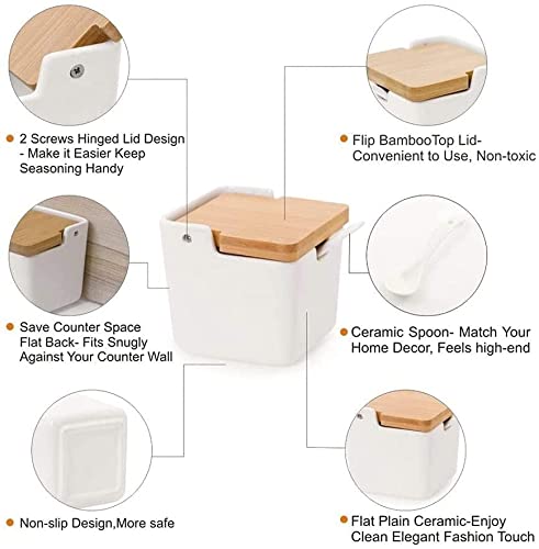 TBLOTYD kitchen Condiment jar Ceramic Seasoning Box Set High-Temperature-Fired Sugar Bowl Square Seasoning Pot Spice Container for Sugar Serving Spices Salt C