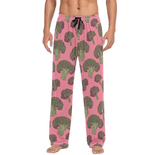 Men's Broccoli Pattern Cotton Pajama Pants - Soft Lounge Sleepwear for Home, Breathable & Comfortable Separates（509）2