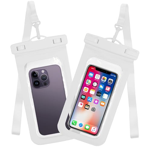 2 Pcs Waterproof Phone Pouch, Waterproof Phone Case, Underwater Case Dry Bag for iPhone 17/16/15/14/13/12/11 Pro Max Plus, Samsung Galaxy S24/S23 Ultra (White)