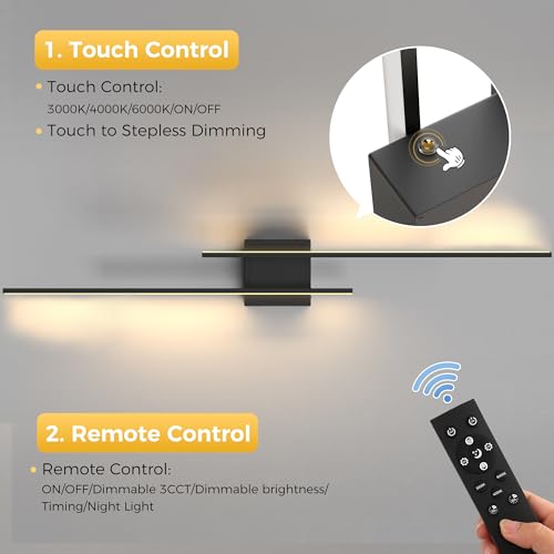 Image of L LOHAS LED Battery Operated Wall Sconces, Set of 2, 10000mAh, Black