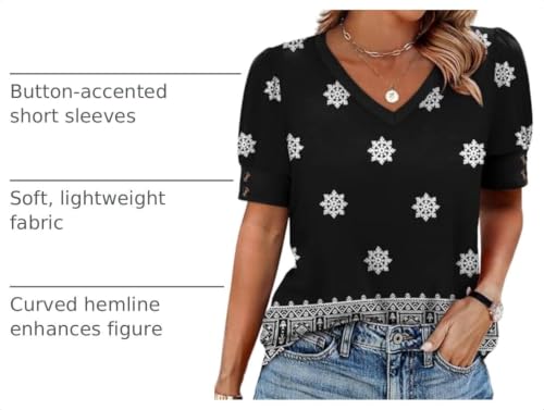 Image of OFEEFAN Womens Tops Short Sleeve Shirts Buttons V Neck Spring Fashion Summer Outfits Plus Size Blouses Dressy Casual