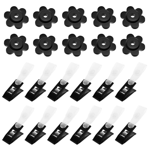 Quadafy 22Pack Garden Flag Rubber Stoppers & Clips - Flower Shape Anti-Wind Holders for Small Flags, Yard, Lawn, Pole Stand