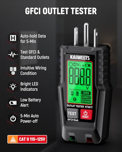 image for KAIWEETS GFCI Outlet Tester with LCD Display, 3-Prong Receptacle Wirin