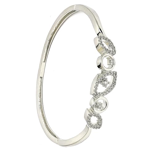 Image of ZENEME Rhodium Plated Silver Toned American Diamond Studded Grace Line Kada Bracelet For Women