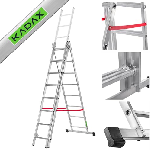 Preisvergleich Produktbild KADAX Dreiteilige Aluminiumleiter, Klappleiter belastbar 150 kg, witterungsbeständige Stehleiter, Haushaltsleiter in drei Varianten zur Wahl, Aluminiumleiter (8 Stufen)
