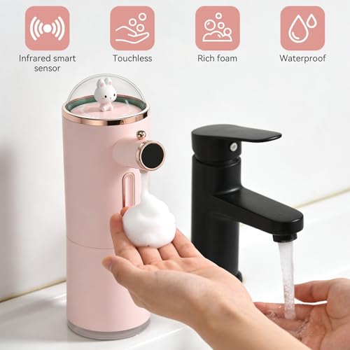 Image of Automatic Soap Dispenser, Cute Foaming Touchless Soap Dispenser Smart Foaming Hand Animal Shape for Bathroom Countertop (Pink)