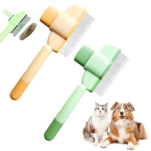 STFYUG Fellblitz Bürste Katze, 2 Stück Fellblitzbürste, Katzenbürstes, Fellblitz-Bürste Mit AuslöSeknopf, Ideal für Langhaarkatzen Entfernt Lose Haare, Fördert gesundes Fell
