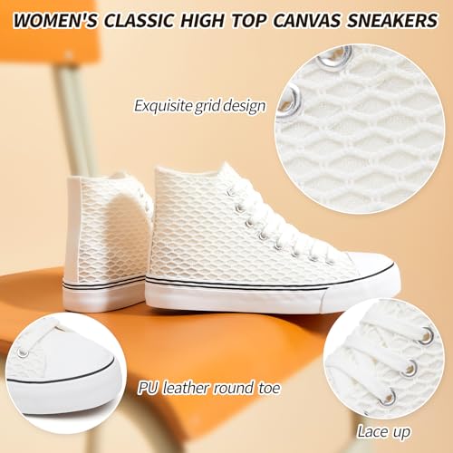 Adokoo High Top Sneakers for Women White Black Canvas Tennis Shoes for Women Lace Up Fashion Comfortable Walking Shoes2