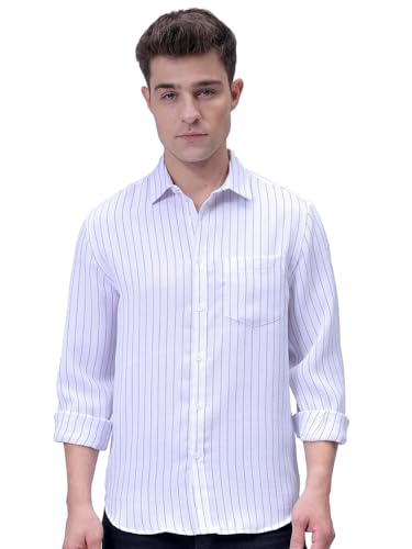 Image of The Indian Garage Co Men Slim Fit Striped Full Sleeves Cutaway Collar Casual Shirt