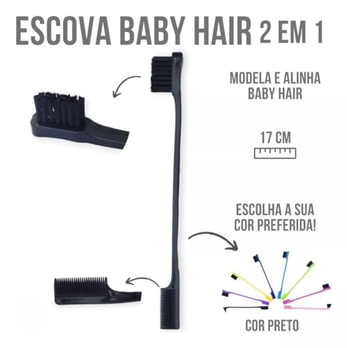 Escovinha Baby Hair 2 em 1 Com Pente Multifuncional Para Cabelo, tb, Cores Variadas