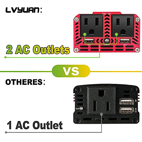 LVYUAN 500W Power Inverter for Vehicles DC 12V to 110V AC Car Plug Adapter Outlet Converter with 2 USB Fast Charging Ports and 2 AC Outlets Car Charger Adapter
