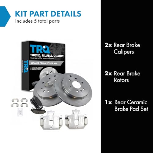 Image of TRQ Rear Brake Pad and Rotor Set Ceramic Vented Rotors Calipers