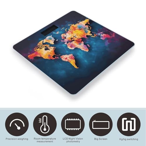 Báscula digital de baño con plataforma amplia y diseño mapa mundial miniatura 3