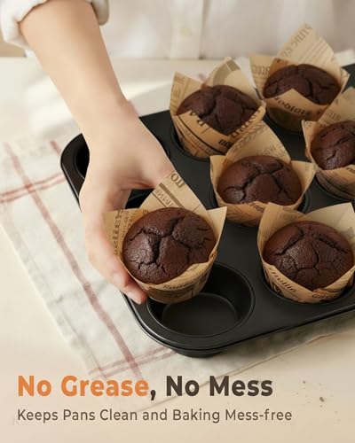 Image of Bake Choice 200pcs Tulip Cupcake Liners for Baking Cups Newspaper Print Parchment Paper Tulip Muffin Liners, Grease Resistant Cupcake Wrappers for Party, Christmas