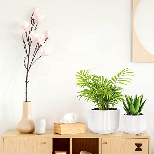 Youeon Set Of 3 White Ceramic Planter, 5/6.5/8.2 Inch Stripe Garden Plant Pots For Outdoor Indoor Plants, Ceramic Flower Pots With Drainage Hole, Round Planter For Succulents, Flowers, Gifts For Mom #TOP6