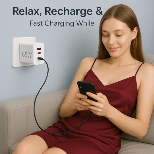 Image of Addtam Original 65W Multi-Port Charger Type C PD Fast Charging Adapter for Laptop /MacBook /Tablet /Samsung /Google /Nothing /Motorola /Oneplus /iPhone & Android Smart Phones, Supports All Protocols