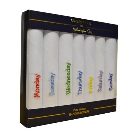 Set Of 7 100% Pure Cotton Handkerchiefs Days Of The Week Design Cover