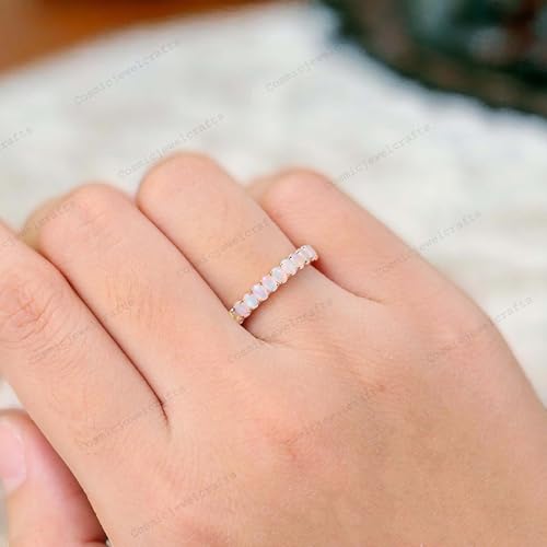 Half Eternity Opal Wedding Band 14K Yellow Gold Proposal Ring October Birthstone Women's Day Gift Elegant Bridal Matching Stackable Band For Women BY COSMICJEWELCRAFTS3