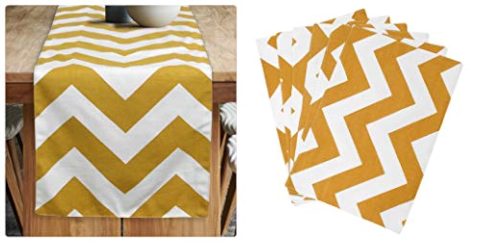 Chevron Printed Yellow Table Runner with 8 Pcs Place Mat