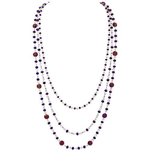 FIRSTMEET Long Chain Multi Layer Fashion Glass Beads Handmade Necklace (XL-1035-Purple-y)