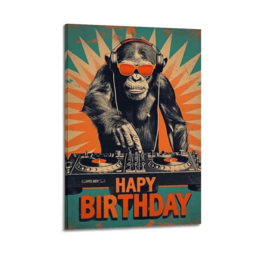 Poster mural DJ Chimp Happy Birthday décoration vintage encadrée