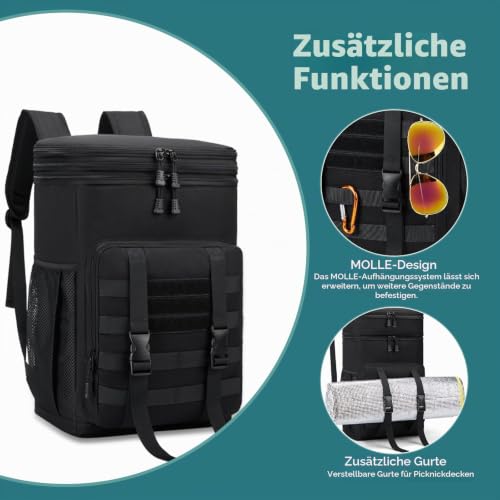 HSHRISH Kühlrucksack 30L erweiterbar auslaufsicher Camping Wandern – Ansicht 4