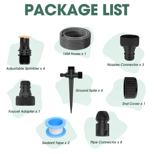 Lader Garden Above Ground Sprinkler System Kit For Lawn, 360° Adjustable Irrigation System Garden Lawn Sprinkler, Black Sprinkler With 52.5Ft Hose And 8 Pipe Connectors, Diy Plant Watering Set (4 Pcs) #TOP1