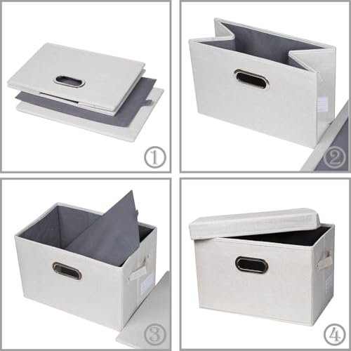 Image of PRANDOM Large Collapsible Storage Containers with Lids [5-Pack] Fabric Foldable Storage Bins Boxes Organizer Baskets Cube with Cover for Home Bedroom Closet Office Beige(17.3x11.8x11.8)
