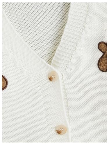 OYOANGLE Girl's Bear Embroidery Button Up Cardigan Sweater Long Sleeve V Neck Cute Knitted Outerwear3