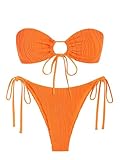 ZAFUL Women's Bandeau Bikini Set Tie Side Swimwear O Ring Cinched Strapless Swimsuit Halter Two Piece Bathing Suit
