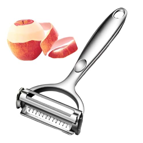 ステンレス多機能ピーラー - キッチン用2-in-1野菜・フルーツ皮むき器 | 滑り止めグリップ付きで安全に調理可能、きゅうり、にんじん、ポテトの皮むき作業に便利、家庭料理や日常調理で活躍する耐久性のあるキッチンアクセサリー