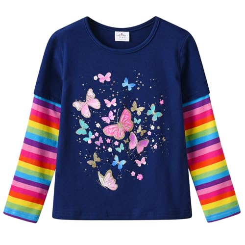 VIKITA Camiseta para Niña Manga Larga Rayas Estampado de Mariposa T-Shirt Tops L3125 4-5Años