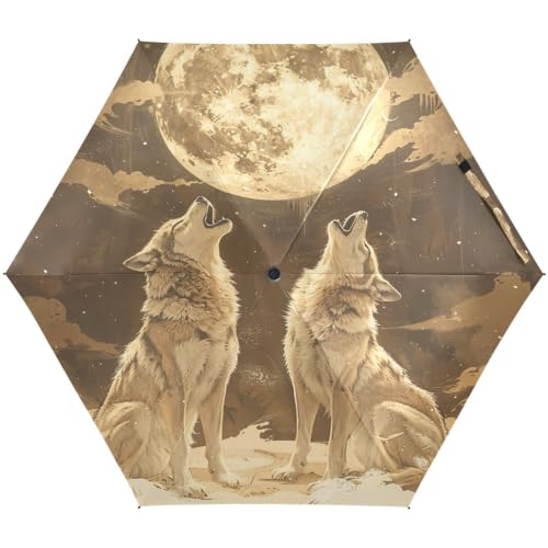 Parapluie loup doré hurlant pliable léger et petit parapluie anti-UV voyage