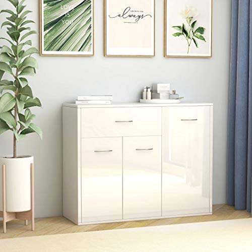 Goliraya Aparador de Aglomerado Aparador para Salón Comedor con 1 Cajón y 3 Puertas Blanco Brillante 88x30x70 cm Cover