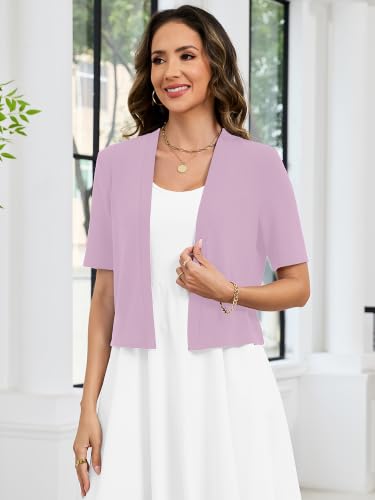 Image of Heymoments Women's Thin Shrugs Short Sleeve Lightweight Cropped Tops Open Front Knitted Cardigan for Dress Summer Bolero