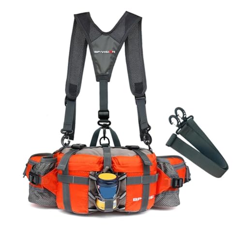 Generic Riñonera de senderismo para hombre y mujer, con soportes para botellas y correas para los hombros, bolsa de almacenamiento para deportes, senderismo, camping, ciclismo, escalada, naranja