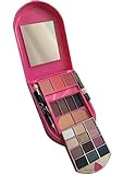 Kit de Maquiagem Feminina Completo, Infantil, Adolescente, Juvenil, Paleta de Sombras 12 Cores, 3 Blushes, 2 Tons Pó Compacto, 4 Pó e Lápis de Sobrancelha, 2 Pincéis e Espelho, Estojo Dobrável Rosa