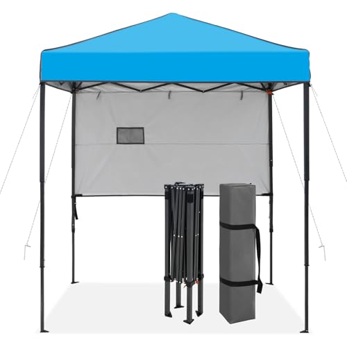 INTER HUT 6x4 Pop Up Canopy Tent, Easy Up Canopy, Half Wall, Light Blue