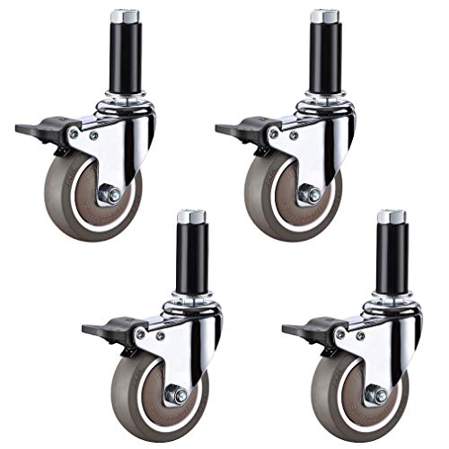 Roulettes Pivotantes pour Wagonsde Restaurant,Roues de Roulettes de Meubles en Caoutchouc,Roulettes de Chariots Mobiles,Avec Tige Standard,Tube Rond Applicable 22-24mm,4 Pièces(brake63mm/2.5in) Cover