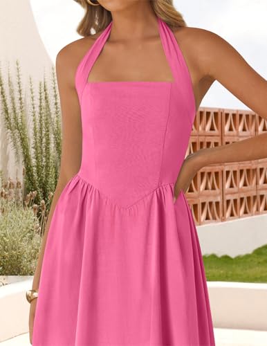Image of ZESICA Women's Summer Sleeveless Halter Midi Dress 2026 Off Shoulder High Waist Flowy Formal Wedding Guest Long Dresses