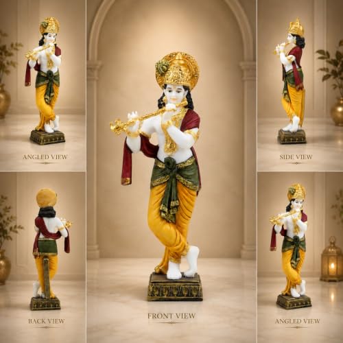 Image of ARMONIA Lord Krishna Idol Marble Dust Statue Murti | Krishana Sculpture for Home Decor, Pooja ghar, Mandir & Gifting Item |Best Gift for Housewarming (30 cm, Multicolor) (Including Microfiber Cloth)