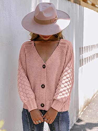Image of Miessial Women's Button Down Long Sleeve Cardigan Sweaters Chunky Cable Knit Crop Sweater Top